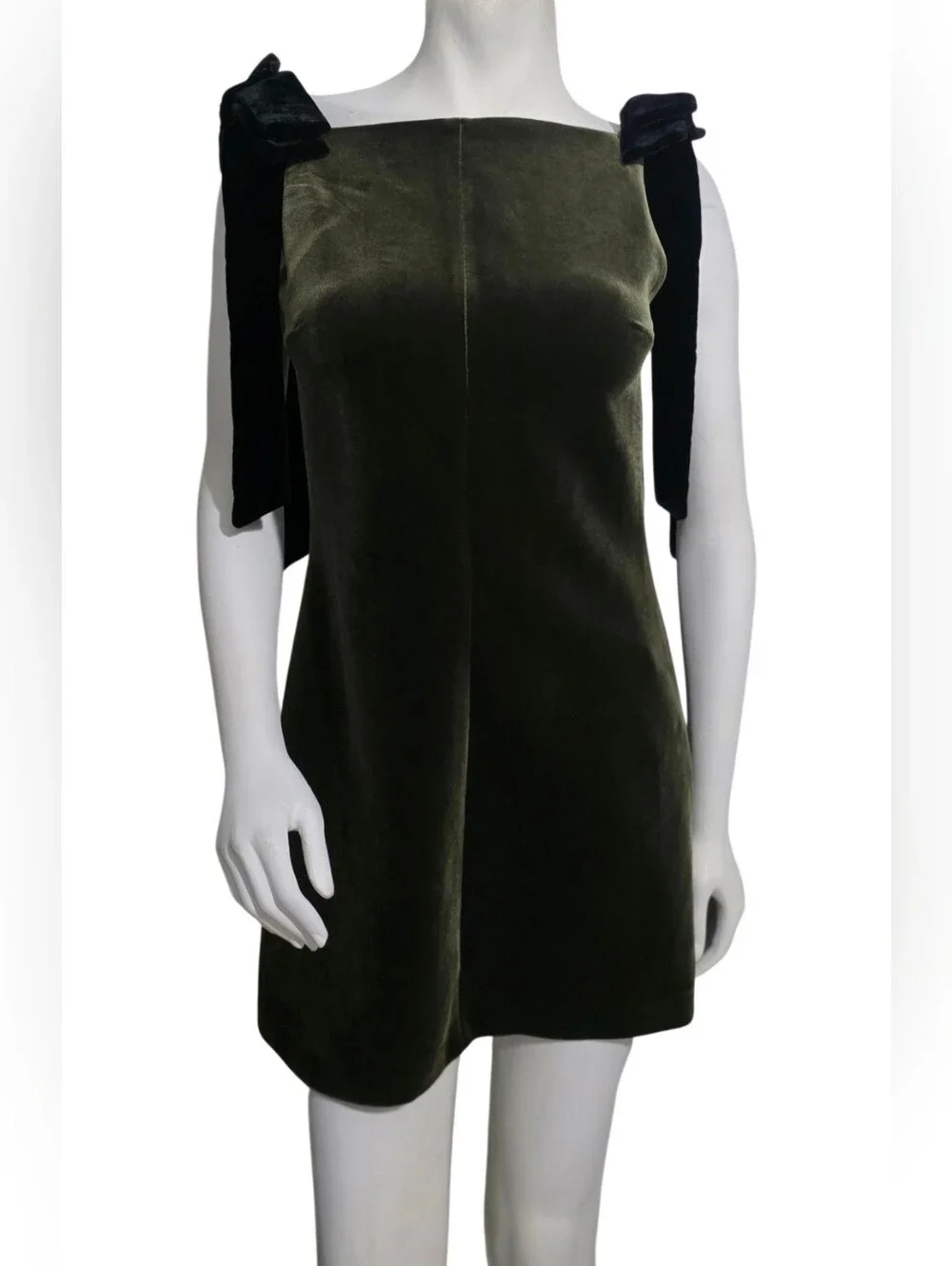 Zara Dark Olive Velvet Mini Dress with Shoulder Bows